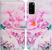 Galaxy S20 Case,Bcov Pink Flower Peony Leather Flip Case Wallet Cover with Card Slot Holder Kickstand for Samsung Galaxy S20