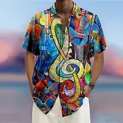 Men's Music Guitar Rock and Roll Shirt Summer Hawaiian Shirt Button Up Shirt Short Sleeves Fashion Streetwear Designer Outdoor Street Casual Summer Spring Turn