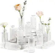 IGGUCEA Small Glass Bud Vases Set of 12,Vases for Flowers Mini Clear Glass Bud Vases in Bulk, Vases for Centerpiece, Ribbed Vases Set, Wedding Table Ceterpiece, Housewarming Gift (12, Clear)
