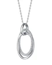 Genevive Silver CZ Double Entwined Oval Eternity Circle Pendant