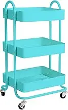 Levede 3 Tiers Kitchen Trolley Cart Steel Storage Rack Shelf Organiser, Blue