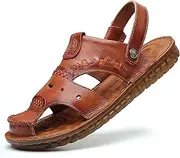 [CLSQLXYJZC] Mens Outdoor Casual Closed Toe Sandals, Summer First Layer Cowhide Soft and Breathable Beach Sandals, Comfortable Adjustable the Heel Strap Sports Slippers