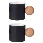 Ceramic Espresso Cups Set of 2 2 oz Mini Espresso Cups Round Wooden Handle St...