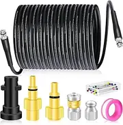 15M Pressure Washer Drain Pipe Sewer Blockage Hose Cleaning Kit with Jet Nozzle and Rotating Jet Nozzle for Karcher K2-K7 Series,3 Adapters Replacement for Bosch, Lavor Pressure Washer (A)