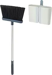 [Joseph Joseph] CleanStore Wall-mounted Adjustable Long Handle Broom Sweeper with Dust-shield Storage, Indoor Sweeping Floor Brush with Soft Bristles and Comb