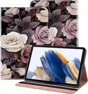 BOLELAW Case for Samsung Galaxy Tab S9 FE+ Plus 12.4 Inch 2023 PU Leather Folio Case with Pen Holder, Card Slot, Stand Function Flip Case for Galaxy Tab S9 FE+ Plus Tablet Case, Rose Shrub