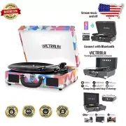 Portable Bluetooth Suitcase Turntable with Sound - 3 Speed Geo Design