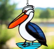 PELICAN Handmade Australian Stained Glass SUNCATCHER Water Bird Lover & Watcher