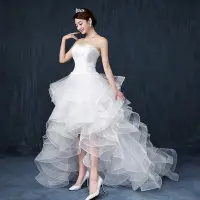 在飛比找Yahoo!奇摩拍賣優惠-艾琳婚紗禮服~050910-6韓版婚纱前短後長雙肩一字肩结婚