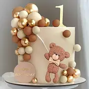 27 PCS Brown Bear Colorful Balloons Balls Cake Toppers for Birthday Baby Shower Party Decorations Supplies (khaki)
