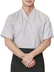 [KGVSLIXYT] Sushi Chef Coat, Chef Coat Unisex Short Sleeve Japanese Style Cotton Linen Blend Multiple Sizes(Men Tops,XXL-XXLarge)