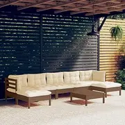 Patio Sets 8 Piece Garden Lounge Set with Cushions Honey Brown Pinewood