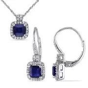 Amour 10K White Gold Diamond & Diffused Sapphire Earrings, Pendant & Chain Set