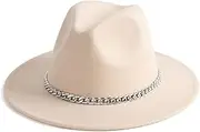 [Gossifan] Women Men Wide Brim Fedoran Hat with Chain Belt Buckle