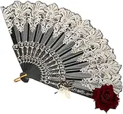 Homoyoyo Retro Folding Fan with Vintage Floral Design Elegant Handheld Fan for Dance Parties Photography Stylish Palace Style Accessory for Women Present Choice