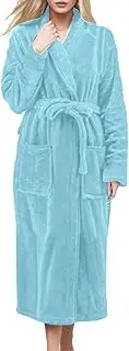 Hooded Bathrobes For Women Full Length Terry Cloth Robe Soft Plush Warm Lounge Robe Nightgown Lightweight Sleepwear