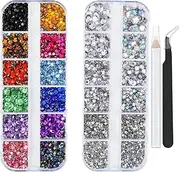 5320 Flat Back Gemstone Round Crystal Rhinestone 6 Size (1.5-6mm) Colored Gemstone with Picking Tweezers Crafts Nail face Art Clothing Shoe Bag DIY