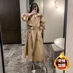 WINDBREAKER 風衣外套女2024春秋新款中長版韓係時尚洋氣小個子氣質大衣卡其色 長版風衣 防風外套9159 Y