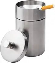 Stainless Steel Auto Ashtrays with Lid Car Ashtray Smell Proof Portable Smokeless Detachable Windproof Extinguished Butt Bucket Ash Tray for Car Cup Holder (Silver)