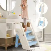 Foldable Step Stool for Bathroom Sink, Adjustable 3 Step Stool for Kids BLUE
