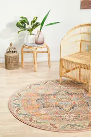 Abode Rug Culture Salmon Multi Vintage Look Aztec Round Rug