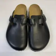 Birkenstock New w/ Box Boston Grip Vintage Wood Black Leather Narrow Select Size