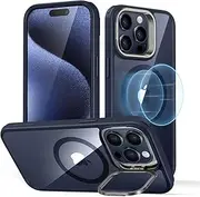 [ESR] for iPhone 15 Pro Max Case, Compatible with MagSafe, Military-Grade Protective Case, Built-in Stash Stand Phone Case, Scratch-Resistant Back Cover, Classic Series,Clear Dark Blue