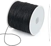 Waxed Cord, 0.5 mm x 106 m Waxed Thread, Wax Cord with Beading Needle, Polyester Cord Waxed Yarn for Bracelets, Necklaces, Jewellery Making, DIY Crafts (Black)