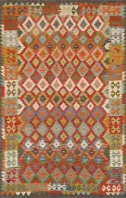 Geometric Reversible Kilim Oriental Area Rug 6'x9' Hand-woven Tribal Wool Carpet