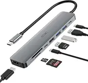 USB C Hub, JESWO 8 in 1 USB C to HDMI Adapter with USB-C Data Port, 100W PD Charging, SD/Micro SD Card Reader, 2 USB3.0&1 USB2.0, USB C Dongle Multiport Adapter for MacBook Air/Pro, iPad Pro M1