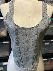Mannered De Voir Scattered Rhinestone Denim Corset Top, Size 6