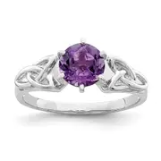 Sterling Silver Rhodium-plated Amethyst Celtic Trinity Ring