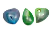 Set of 3 Druzy Quartz Geode Pendant Beads - Heart & Pear Shape Green & Blue