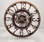 Outdoor Waterproof Metal Wall Clock, Retro Garden Silent Wall Clock, Battery Operated Indoor and Outdoor Home Decoration Open Face Wall Clock (12in Red Copper)
