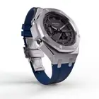Casioak Mod Custom Watch Casio G-Shock GA-2100 Silver Case Blue Strap GA2100