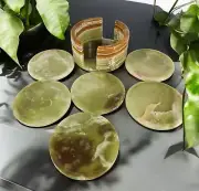 Marble Onyx coasters set with holder, padded bottom, Mothers Day gift for her