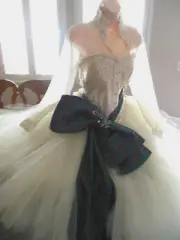 Custom Scottish Tartan themed bridal Cream gown with floral bustle