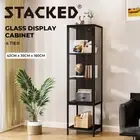 Stacked Tempered Glass Display Cabinet Door Clear Showcase Bookcase Steel Frame