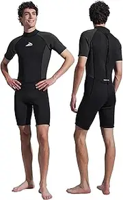 Divmystery Shorty Wetsuits for Men (7 Sizes) - Super Stretchy - 3/2mm Back Zip Mens Wet Suits for Diving Swimming Surfing Snorkeling