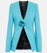 [Blumarine] Blumarine Rose-embellished collarless blazer AU 6 blue