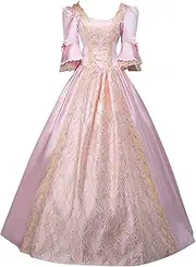 [tuduoms] Women's Renaissance Regency Dress Long Ball Gown Plus Size Halloween Cosplay Costumes 18th Century Medieval Dresses, Pink, Medium
