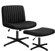 ALFORDSON Ergonomic Armless Criss-Cross Desk Chair with Ottoman Stool, Channel-Tufted Mid-Back Design, Adjustable Height & Tilt, Swivel, 180kg Max, Xavi Fabric Black Office Chair