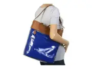 NEW BALLY Macy Blue Patent Leather Tote Shoulder Strap Bag Handbag Purse Satchel