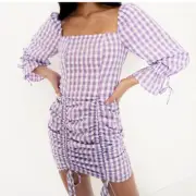 Blackmilk gingham lilac mini dress rugged size 12AU (SMALL) NWT cottagecore