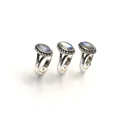 WHOLESALE 3PC 925 SOLID STERLING SILVER CUT WHITE RAINBOW MOONSTONE RING LOT F62