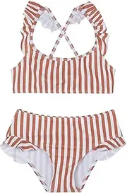 [Gottex] Kids Sweet Stripe Scoop Neck Ruffle Swim Set Swimwear Chlorine Fade Resistant and Built-in UPF UV Protection
