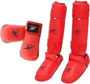 Hellery Karate Sparring Gear Set Boxing Gloves Shin Guards with Footgear Punching Gloves