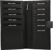 Pierre Cardin Leather Passport Holder Travel Wallet w/ RFID Protection - Black
