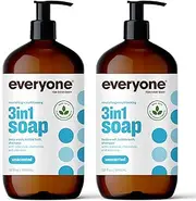 Everyone 3-in-1 Soap, Body Wash, Bubble Bath, Shampoo, 32 Ounce (Pack of 2), Unscented, Coconut Cleanser with Plant Extracts and Pure Essential Oils