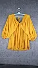 Boohoo Women Sz 10 Balloon Sleeve Smock Dress Yellow Casual Plunge V-Neck Mini